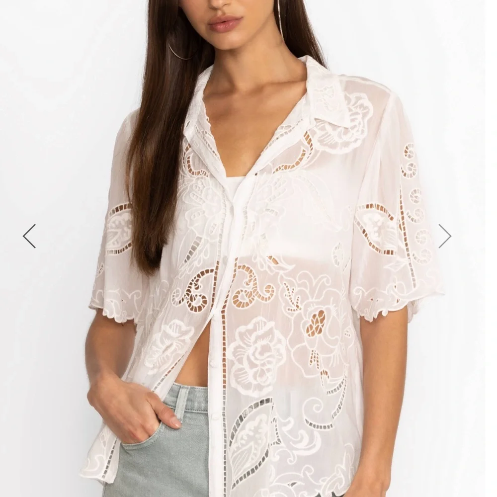 Johnny Was Chryssie button up White Embroidered Blouse - Picture 8 of 9